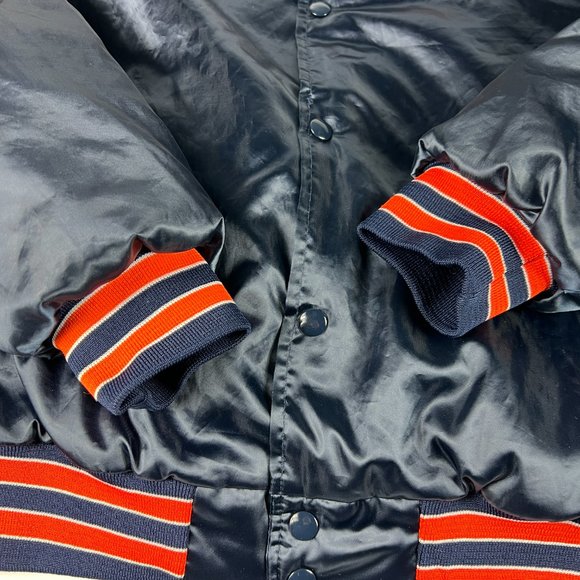 VTG 90s Swingster Chicago Bear Satin Jacket Medium Blue Snap Button NFL Football - Picture 3 of 13